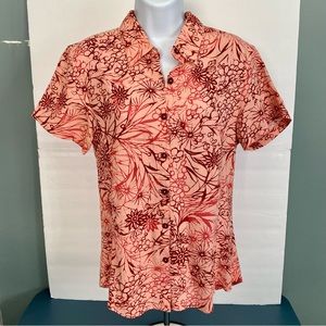 Patagonia Short Sleeve Button Down Shirt Textured Weave Peach Floral Sz 10